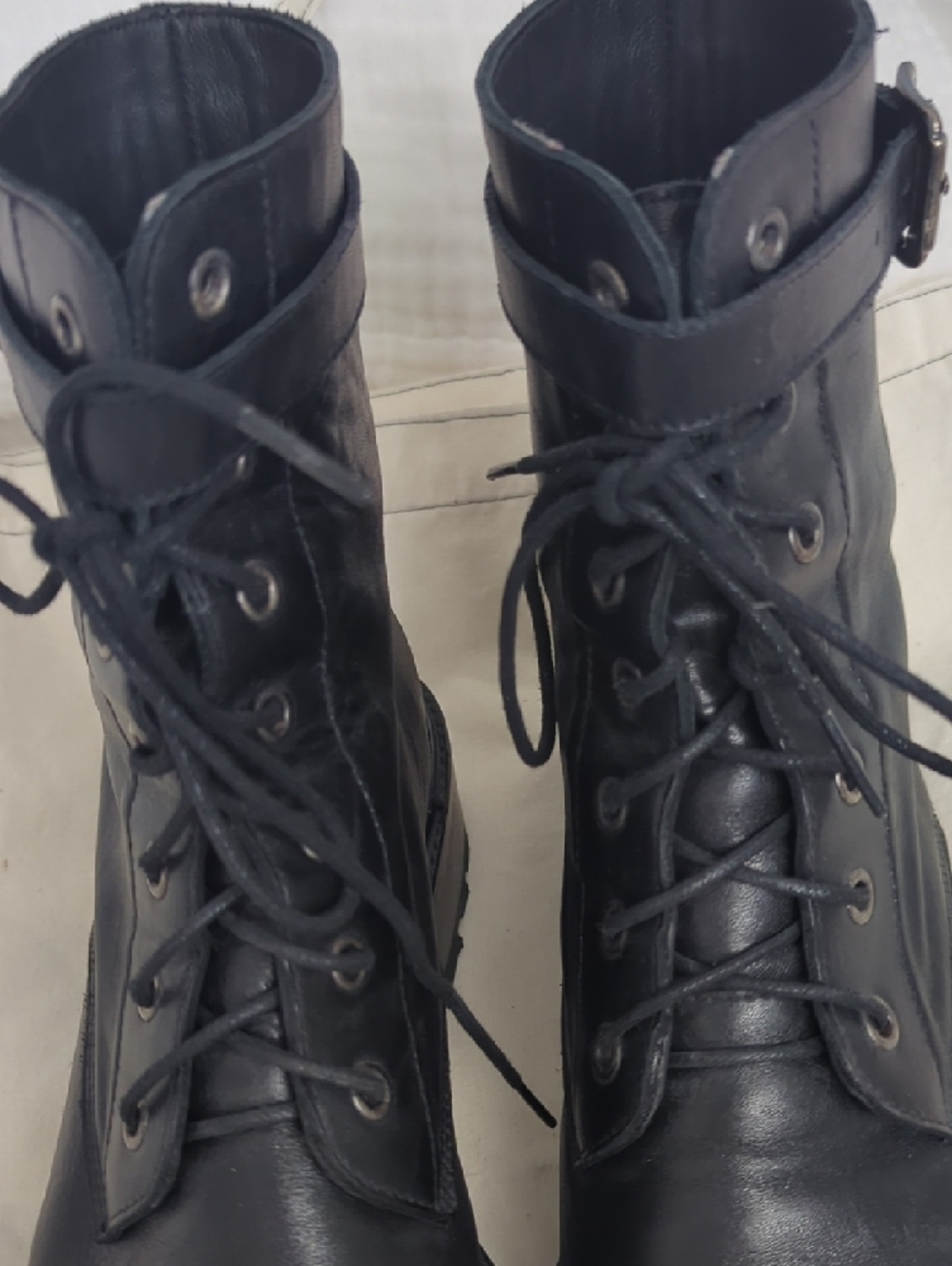 Rachel Comey Dame Black Leather Lace-Up Ankle Boots with Buckle - Picture 3 of 8